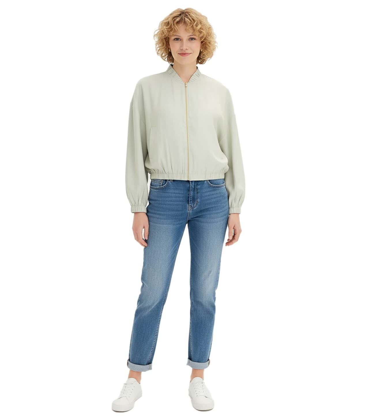 O46BPX (MB1) Chaqueta de entretiempo brillante para mujer, chaqueta bomber de satén oversize Menta/Dorado