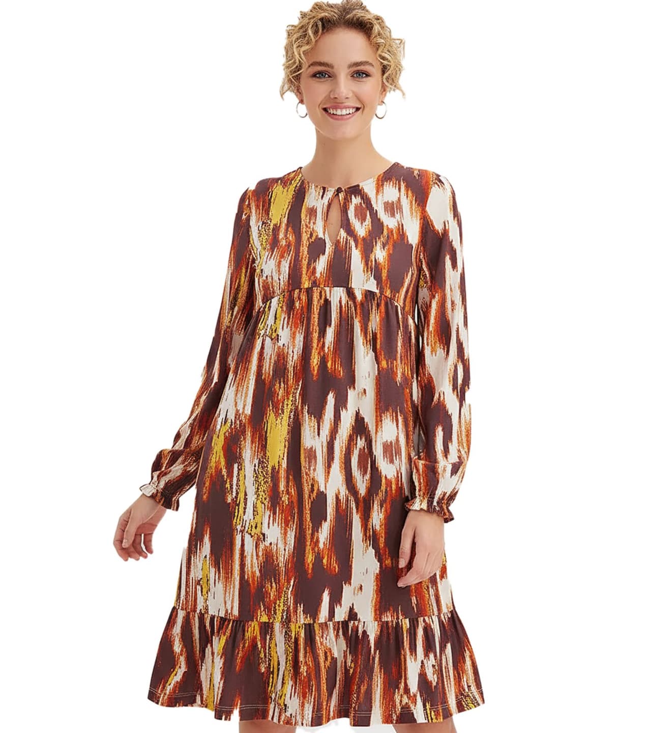 O46BPX (MB1) Vestido túnica ligero para mujer, vestido de verano, elegante vestido de jersey, 919025, blanco/naranja/rojo