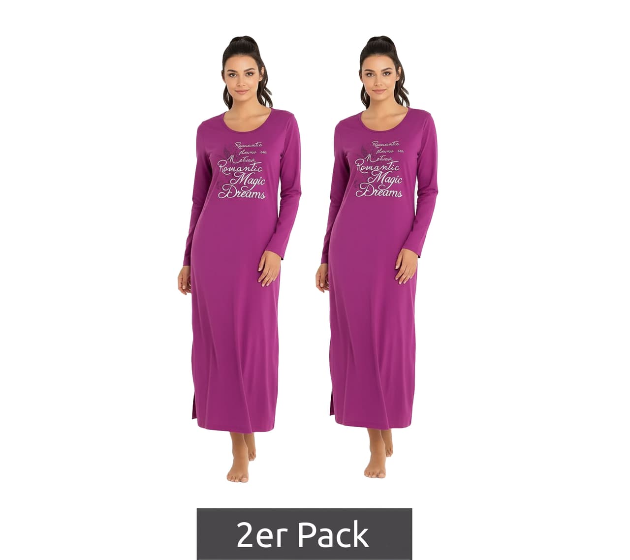 O46BPX (MB1) Pijama largo de mujer (paquete de 2) con abertura, estampado llamativo, de algodón, color morado