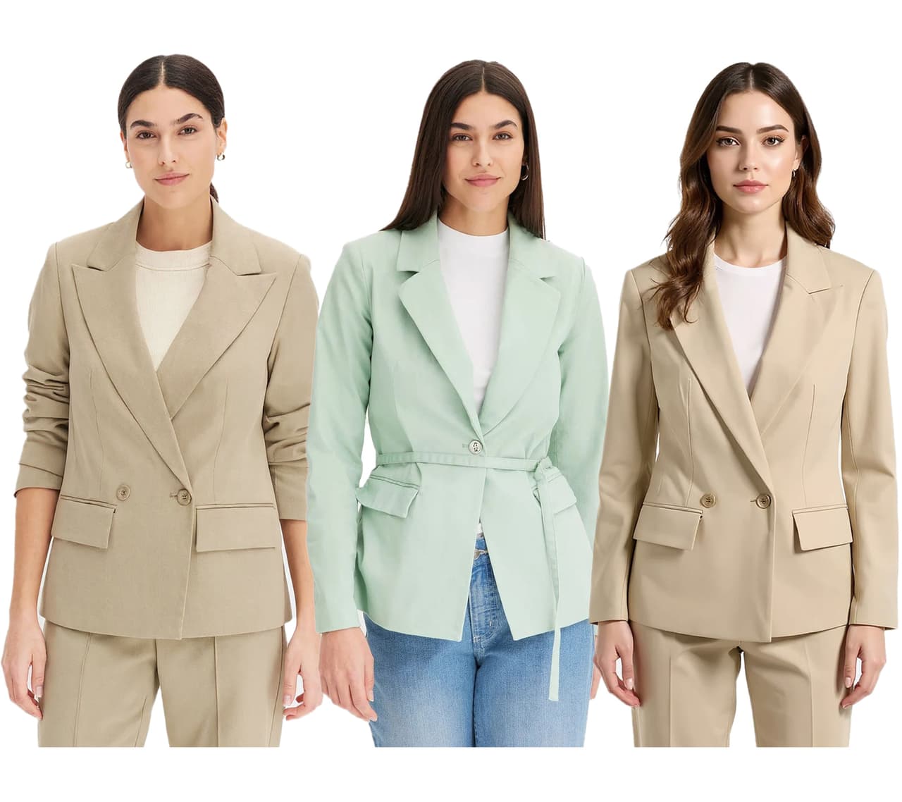 O46BPX (MB1) Elegante blazer de noche para mujer, blazer de otoño, blazer de negocios, blazer de algodón en caqui o menta