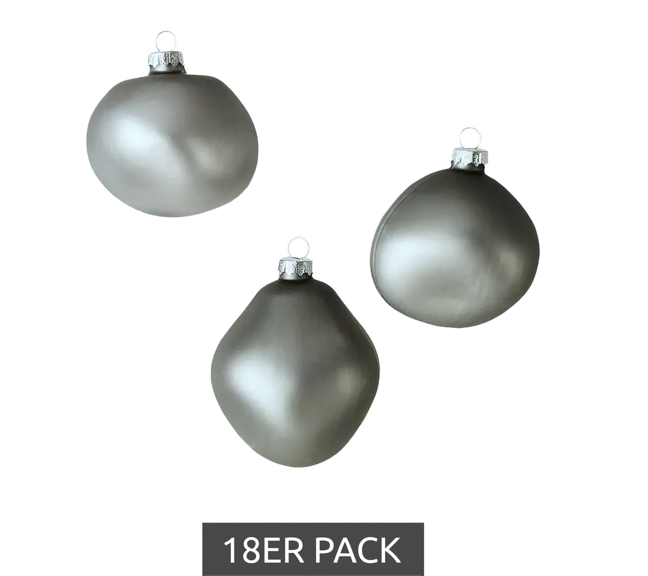 O46BPX (MB1) Paquete de 18 adornos navideños de vidrio con formas orgánicas, decoración para el hogar, color antracita