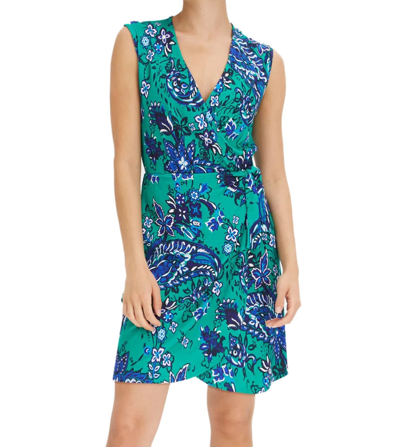 O46BPX (MB1) Vestido de verano para mujer con estampado floral integral, minivestido, vestido informal, vestido de fiesta verde/azul