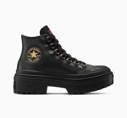 Converse Chuck Taylor All Star Lugged Heel Platform Waterproof Leather Black/Black/Gold