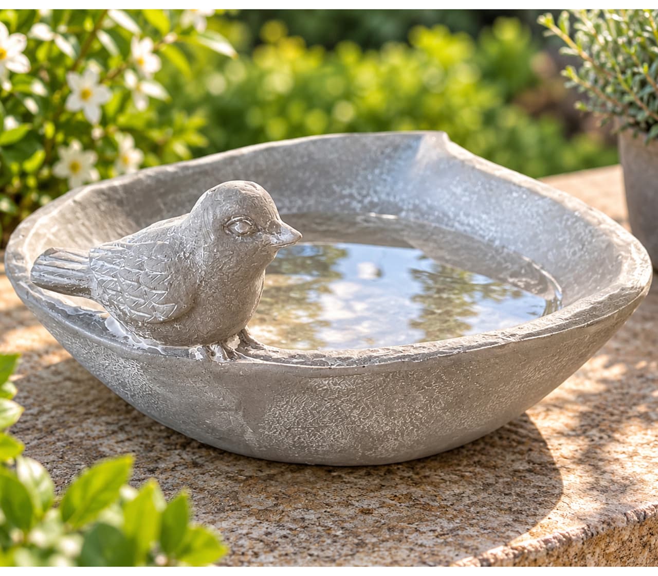 gwd Trend & Ambiente Bebedero decorativo para pájaros cuenco de poliresina efecto piedra. Accesorio de jardín, aprox. 20 × 17 × 8 cm. **Grado B – probado y completamente funcional** Gris