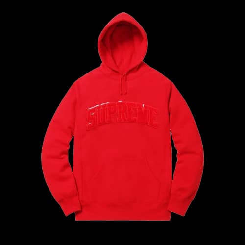 Supreme Patent/Chenille Arc Logo Hooded Sweatshirt 'Red'