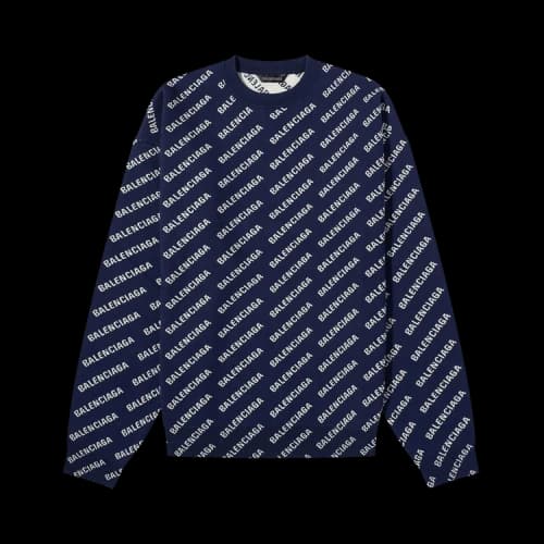 Balenciaga All Over Logo Crew Sweater 'Navy'