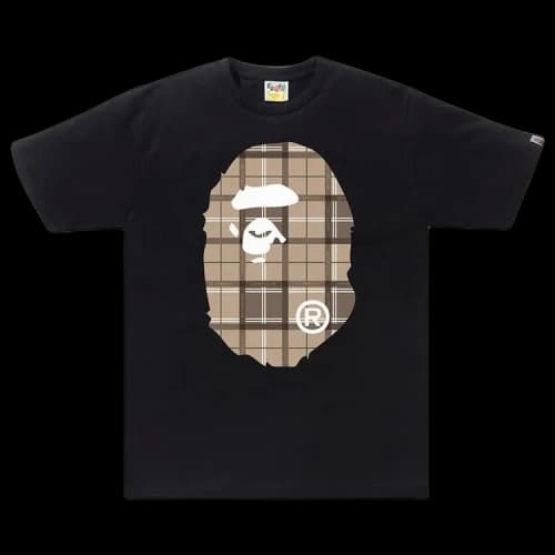 BAPE Logo Check Big Ape Head Tee 'Black/Beige'