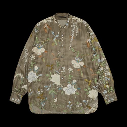 Vintage Gucci By Tom Ford Floral Embroidered Silk Long-Sleeve Shirt 'Grey'