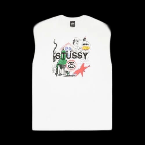 Stussy Drawing Tee 'White/Black/Green'