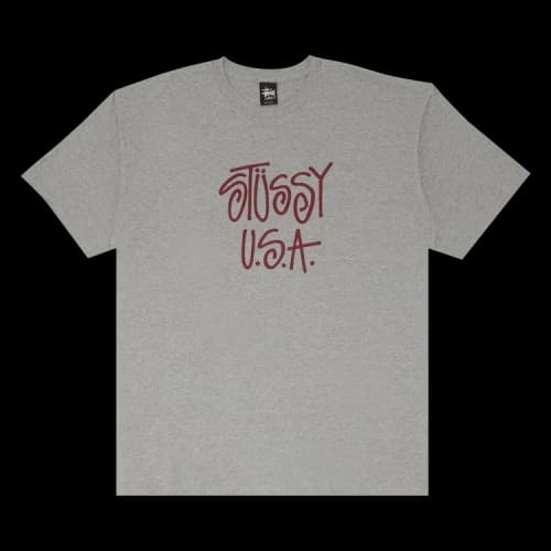 Stussy USA Tee 'Heather Grey/Burgundy'