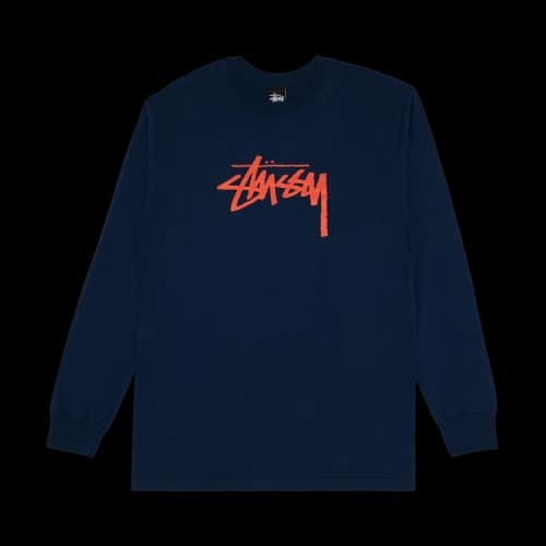 Stussy Stock Tee Long-Sleeve 'Navy/Crimson'