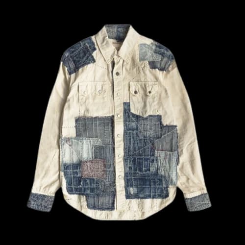 Kapital Kountry Boro Sashiko Patchwork Denim Shirt 'Beige'