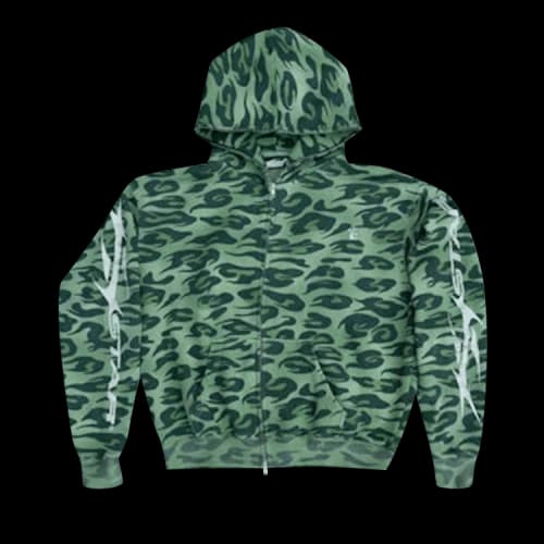 Hellstar Cheetah Zip-Up Hoodie 'Green'