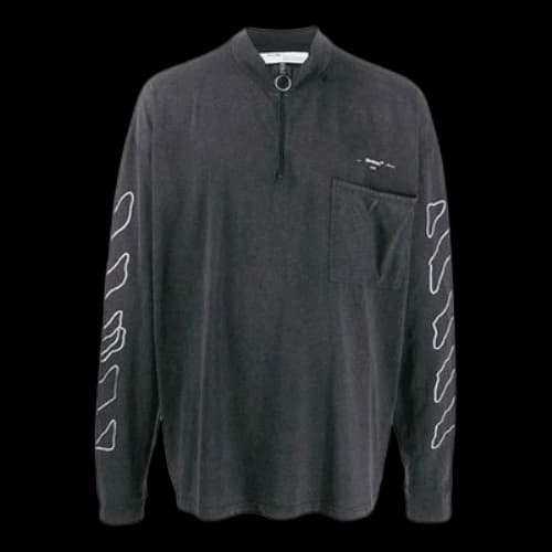 Off-White SS21 Arrow Logo Pattern Half Zipper Long Sleeves Loose Fit Dark Grey T-Shirt