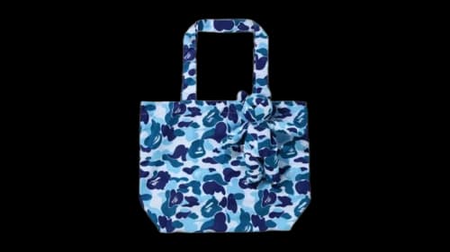 BAPE ABC CAMO Camouflage Bear Charm Tote Bag Blue