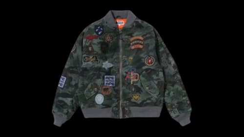 BAPE Hybrid Camo Multi Badge Padded Ma-1 Jacket Army Green