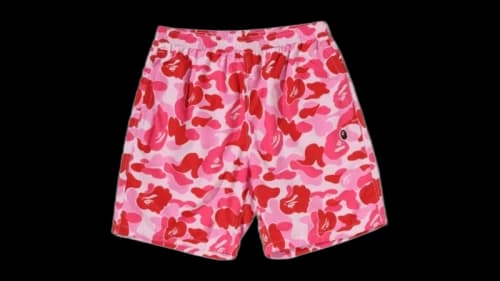 BAPE ABC Camo Ape Head One Point Beach Shorts Carmine Rose