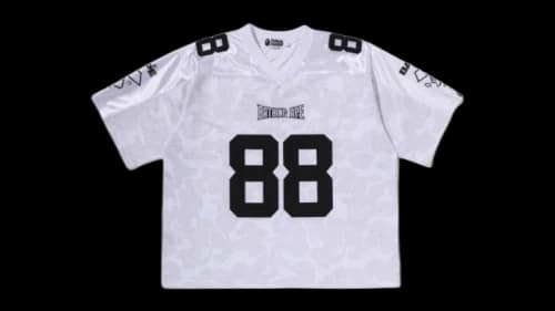 BAPE Solid Camo Multi Logo Relaxed Fit Football Jersey T-shirt White