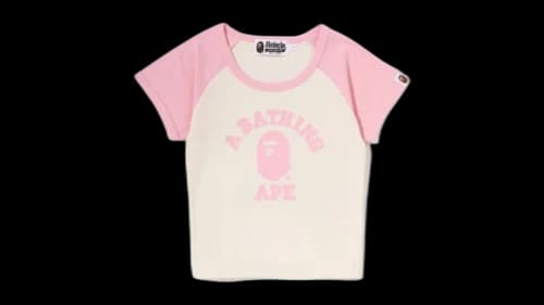 BAPE College Raglan Cropped Tee Pink/Cream