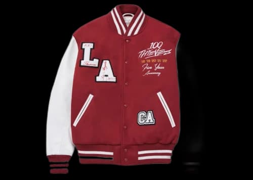 100 Thieves Golden Bear 5 Year Varsity Jacket Red/White