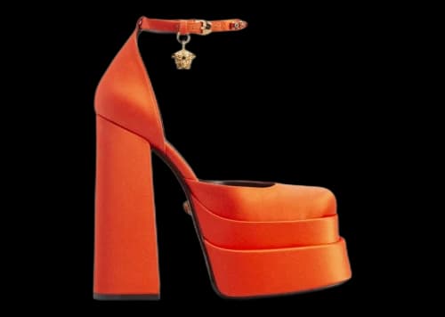 Versace Medusa Aevitas 155mm Platform Pumps Neon Orange Satin