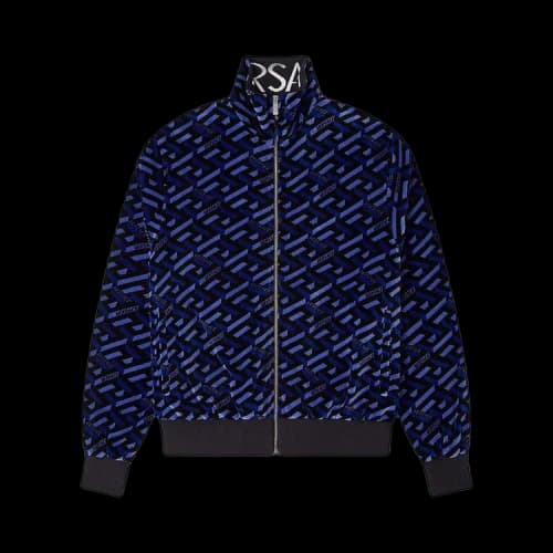Versace La Greca Print Chenille Sweatshirt 'Blue/Black'