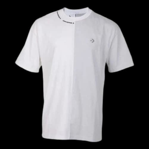 Converse Loose Patchwork Print Knit Sports Round Neck Short Sleeve Gray White Colorblock