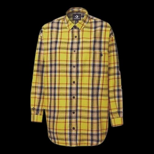 Converse mid-length Contrasting Colors Plaid Loose Long Sleeves Shirt Yellow (Women's)