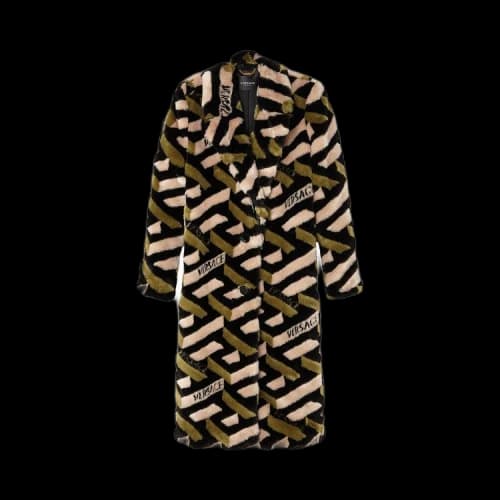 Versace La Greca Faux Fur Coat 'Black/Khaki'