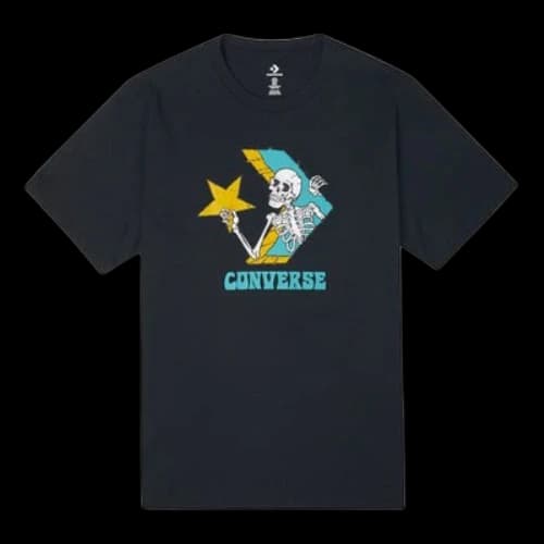 Converse Skeleton Cartoon Printing Knit Round Neck Short Sleeve Black