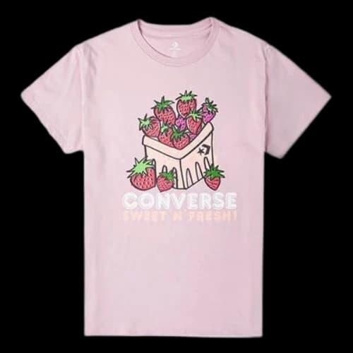 Converse Strawberry Printing Sports Knit Round Neck Short Sleeve Pink Purple (Women's)