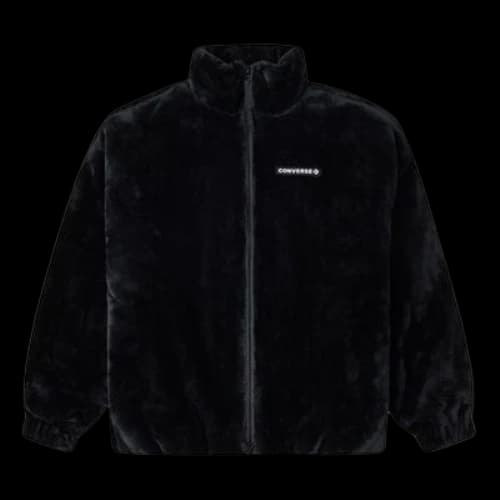 Converse Loose Stand Collar Stay Warm Logo Jacket Couple Style Black