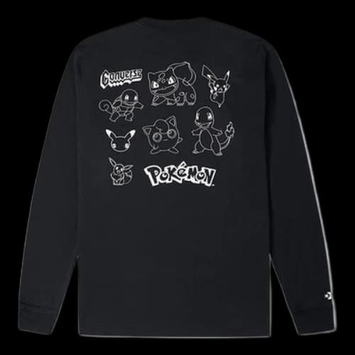 Converse x POKEMON Crossover Cartoon Printing Sports Round Neck Long Sleeves Couple Style Black