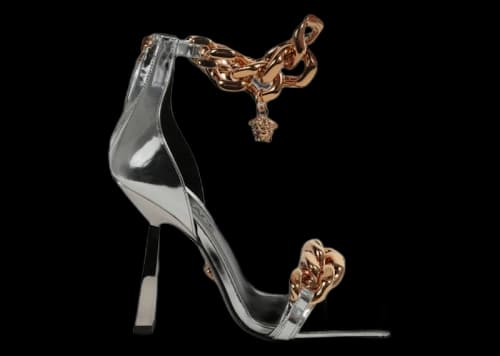 Versace Medusa Chain High Heel Sandals Silver Gold (Women's)