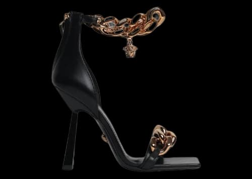 Versace Medusa Chain Heel Sandals Black Gold (Women's)