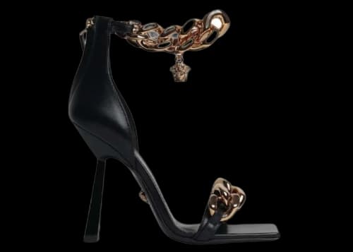 Versace Medusa Chain Metallic Leather Heel Black (Women's)
