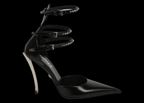 Versace Spiked Pin Point Pumps Glossy Black Palladium (Women's)