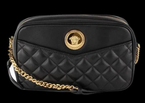 Versace Quilted Leather Medium Camera Bag Black