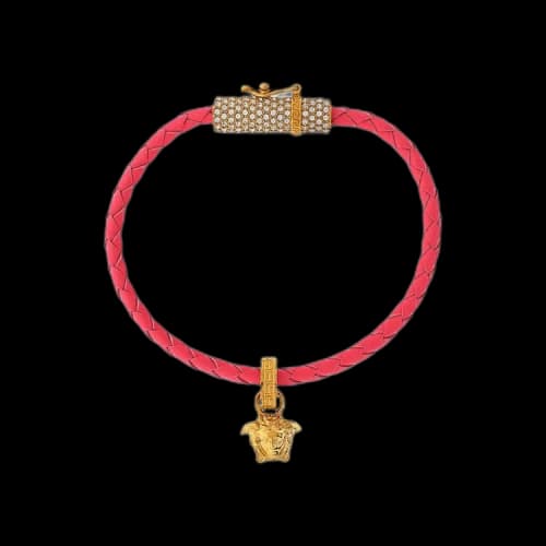 Versace Braided Leather Bracelet 'Tropical Pink/Versace Gold'