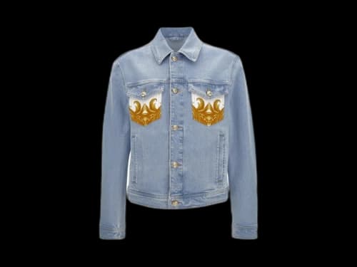 Versace Blouson Denim Light Stone Wash Jacket Blue