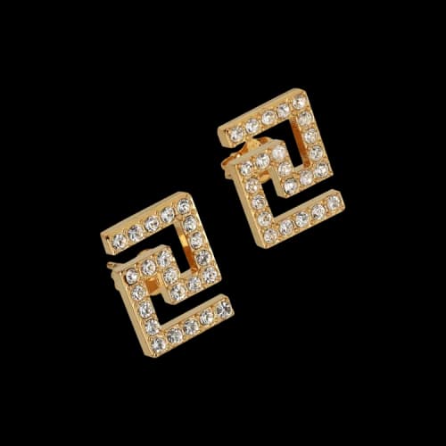 Versace Crystal-Embellished Greca Stud Earrings Gold