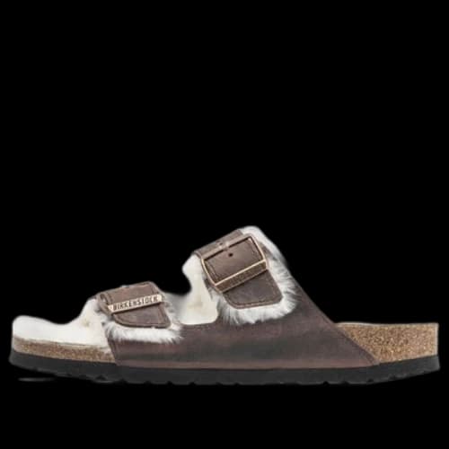 Birkenstock Arizona Shearling Waxy Leather Narrow Fit Sandals 'Oiled Habana'