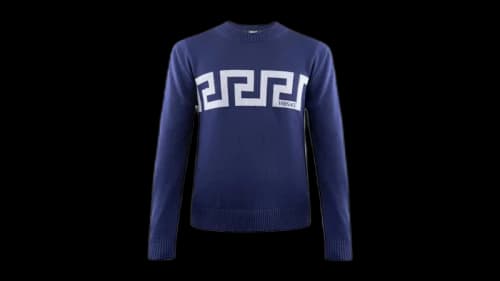 Versace Logo Greca Motif Knit Sweater Blue Black