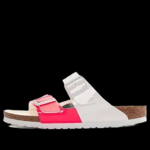 Birkenstock Arizona Split Birko-Flor Narrow Fit Sandals 'Patent Neon Pink White'