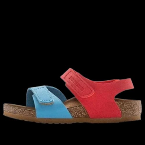(PS) Birkenstock Palu Kids Logo BS Birko-Flor Birkibuc Narrow Fit 'Sky Blue Active Red'