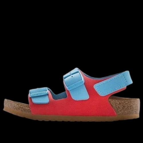 (PS) Birkenstock Milano HL Kids Birko-Flor Birkibuc Narrow Fit 'Sky Blue/Active Red'