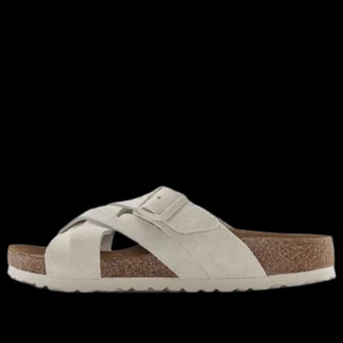 Birkenstock Lugano Soft Footbed Suede Leather Narrow Fit Sandals 'Antique White'