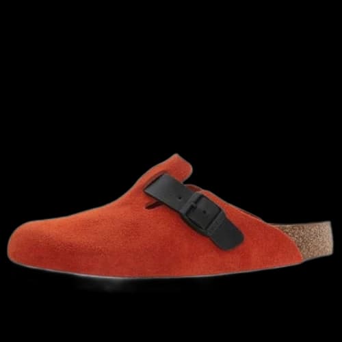 Birkenstock Boston Suede Leather/Birko-Flor Narrow Fit 'Tomato/Black'