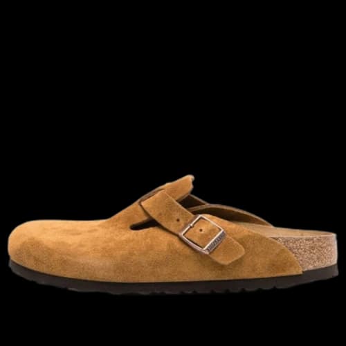 Birkenstock Boston Soft Footbed Suede Leather Narrow Fit Sandals 'Mink'