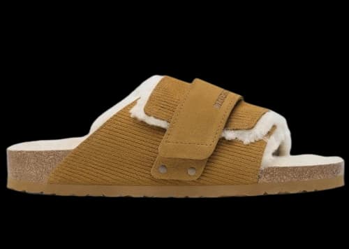 Birkenstock Kyoto Shearling Suede Leather Corduroy Cork Brown